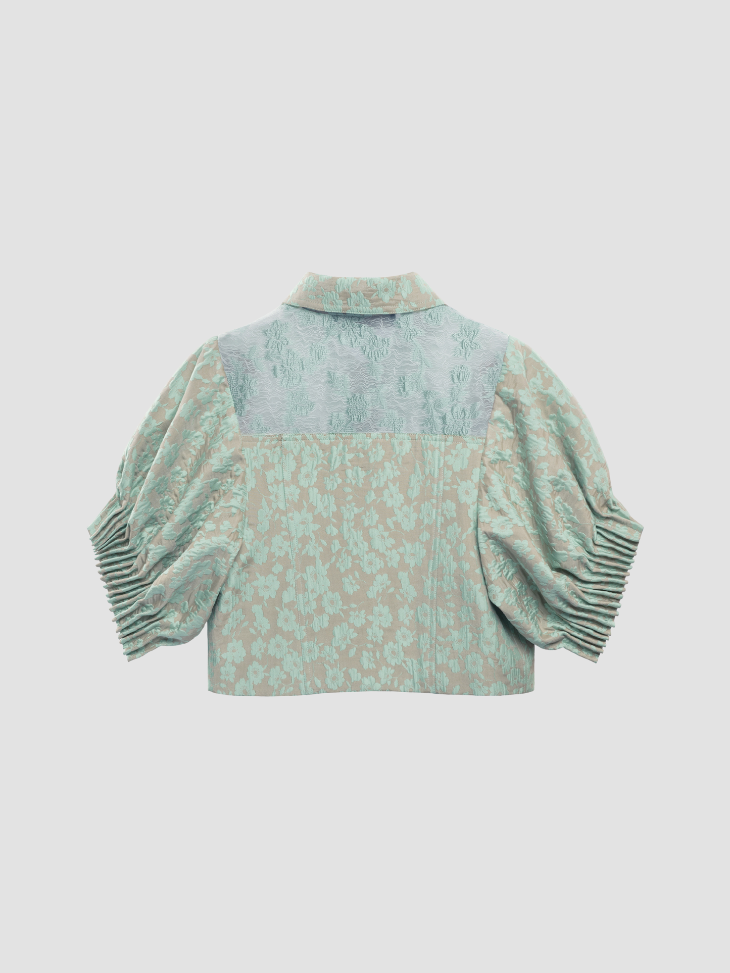 Sage Floral Gathered Cloque Cropped Shirt