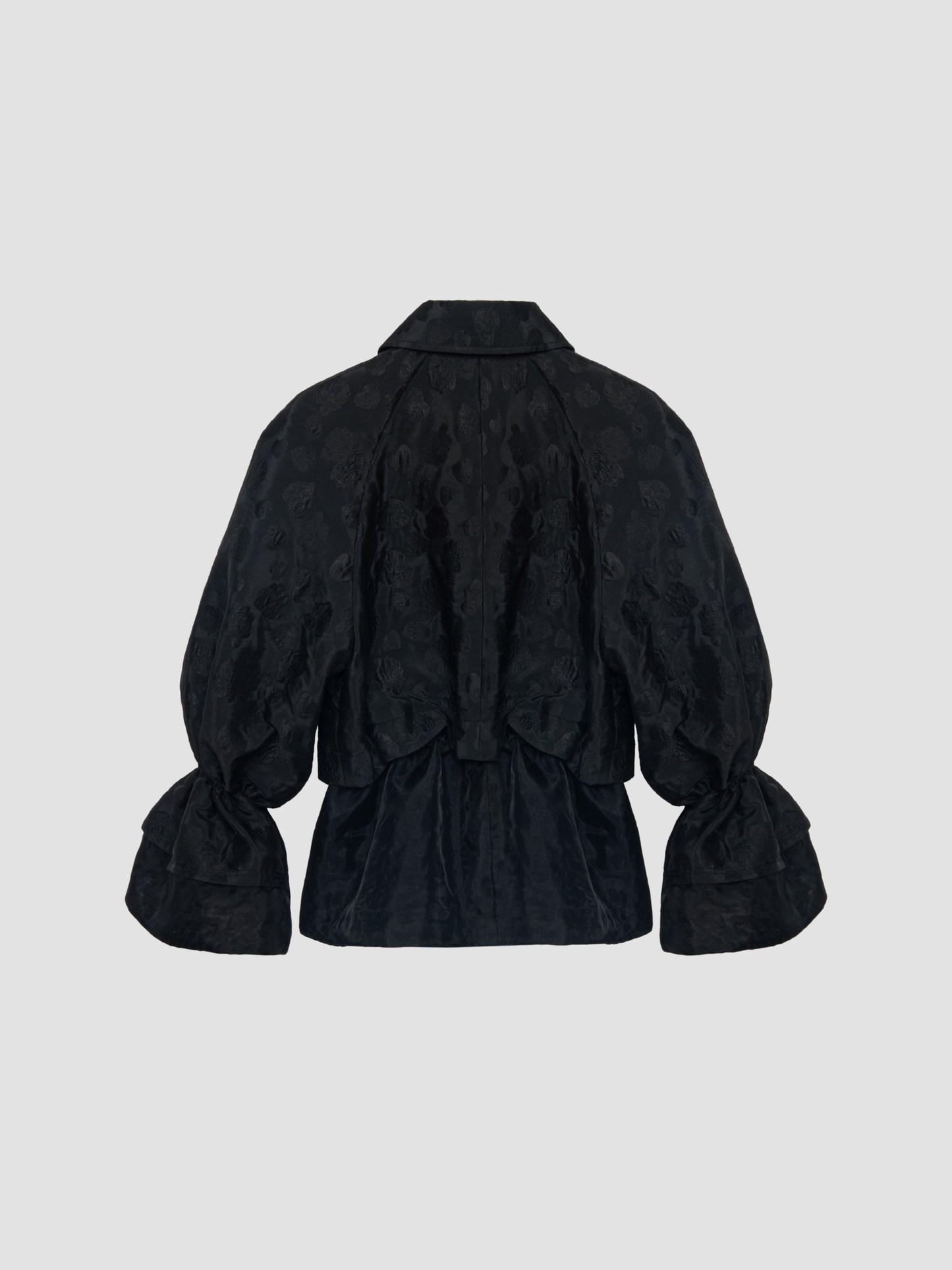 Black Heart Peplum Cloque Bell Sleeve Jacket