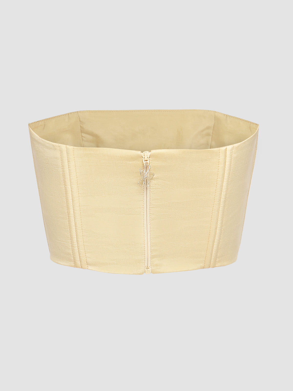 Powder yellow bustier bandeau with floral zipper