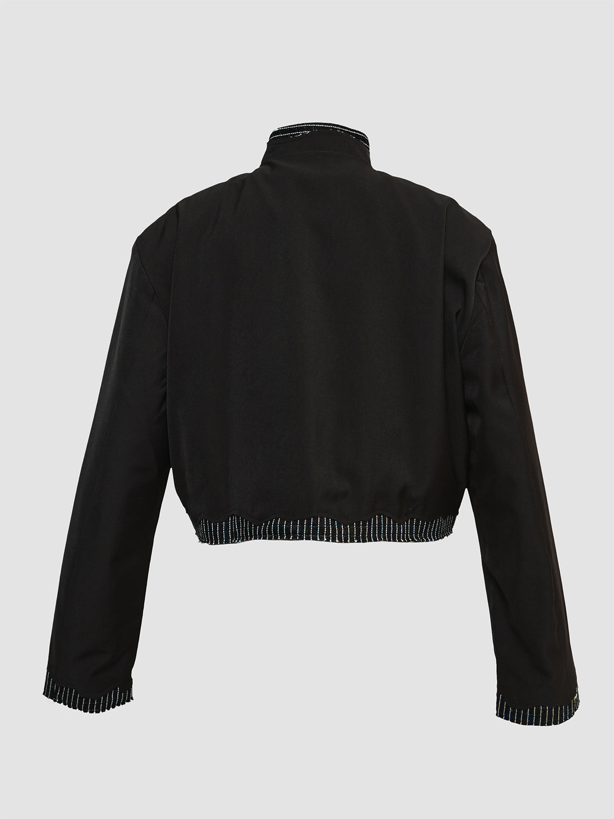 Black Tailored Distressed Beskap w/Striped Hem And Zipper Pockets