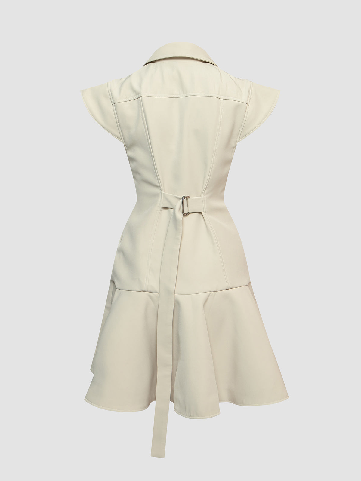 Eggshell Tailored Waist Dress with Peplum Hem