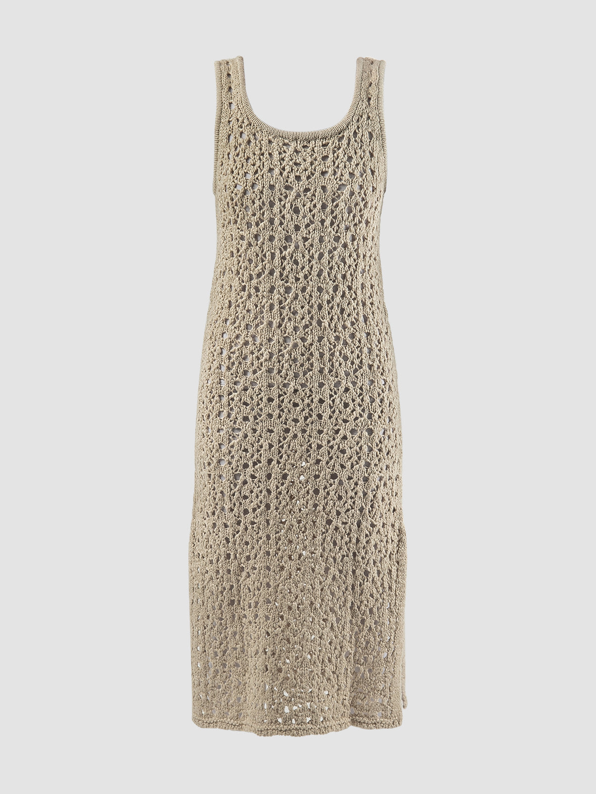 Beige Crochet Knit Midi Dress PILLAR Beige Crochet Knit Midi Dress PILLAR