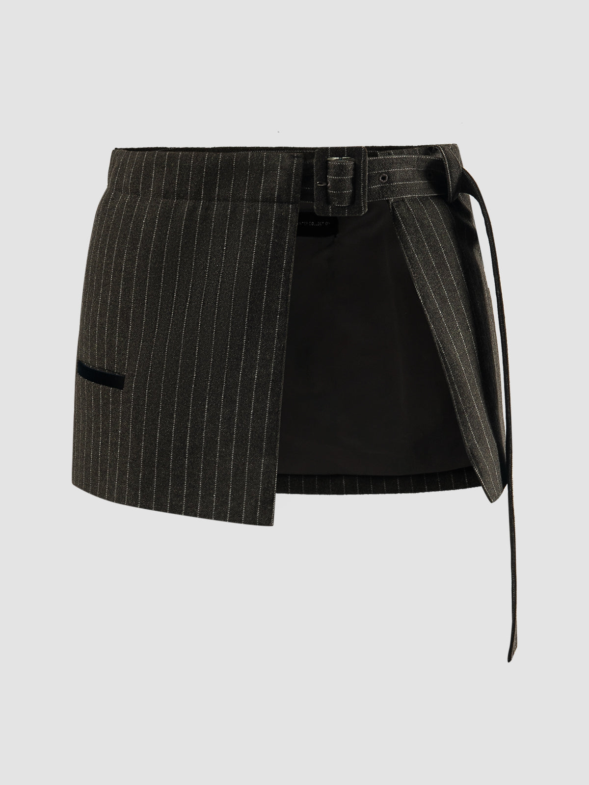 Brown stripe belted apron skirt