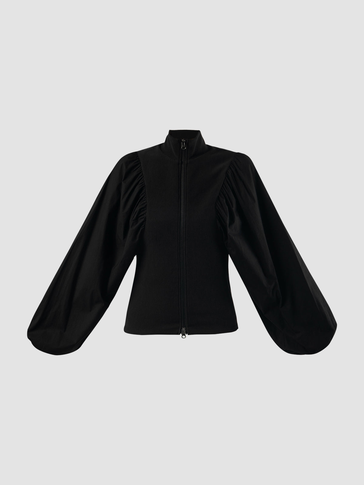 Black ribbed mock neck zip up jacket