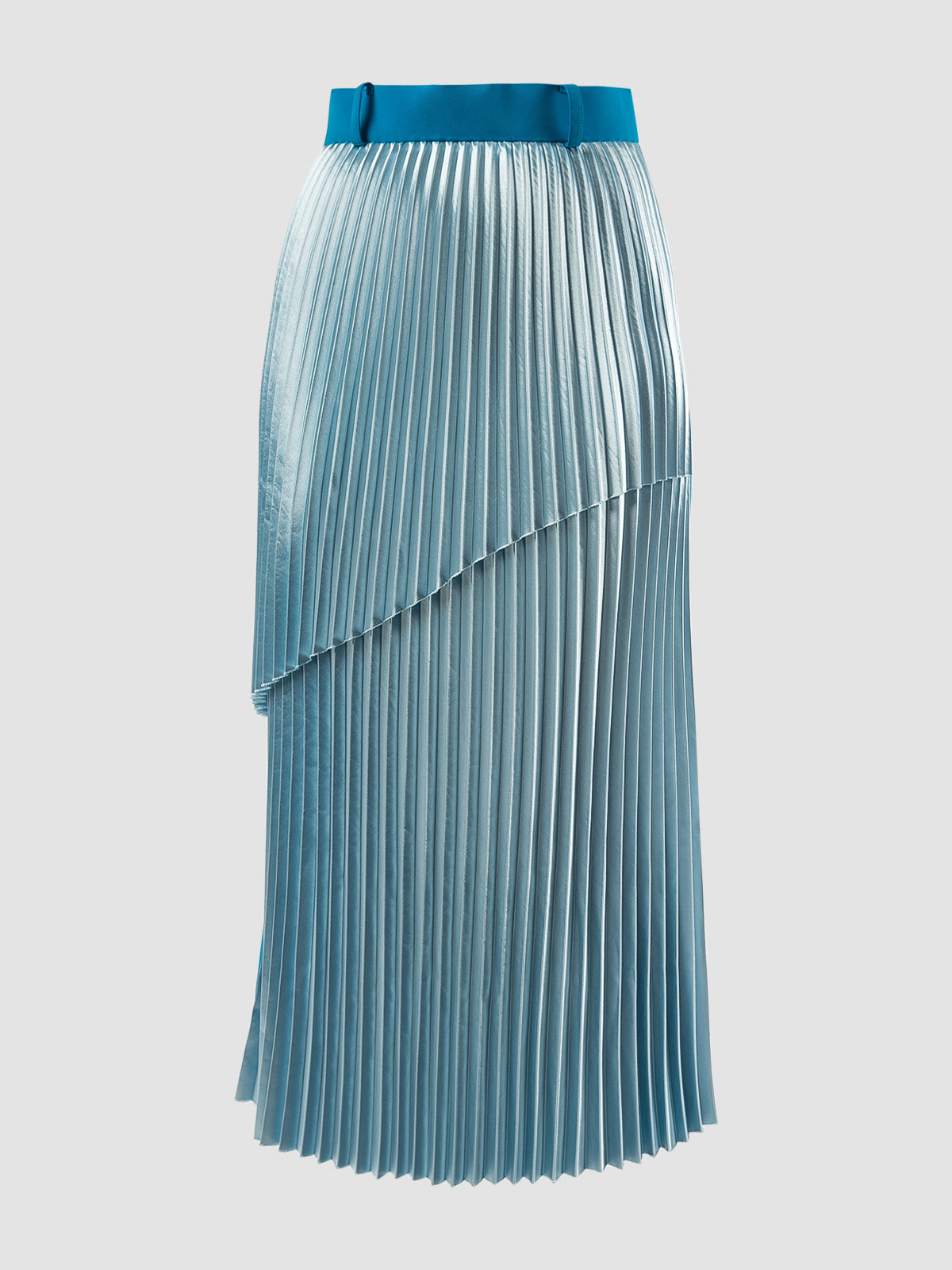 Blue tiered pleated midi pencil skirt