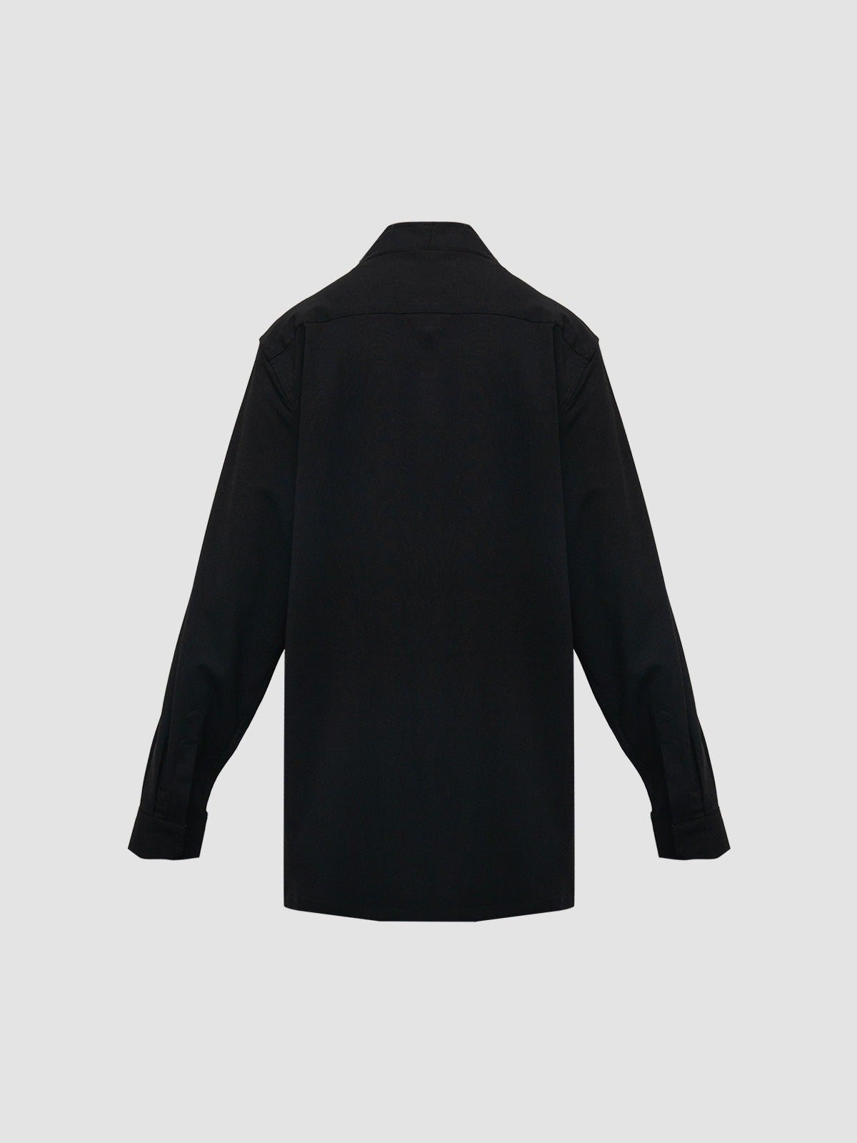 Black Collarless Double Placket Long Sleeve Shirt