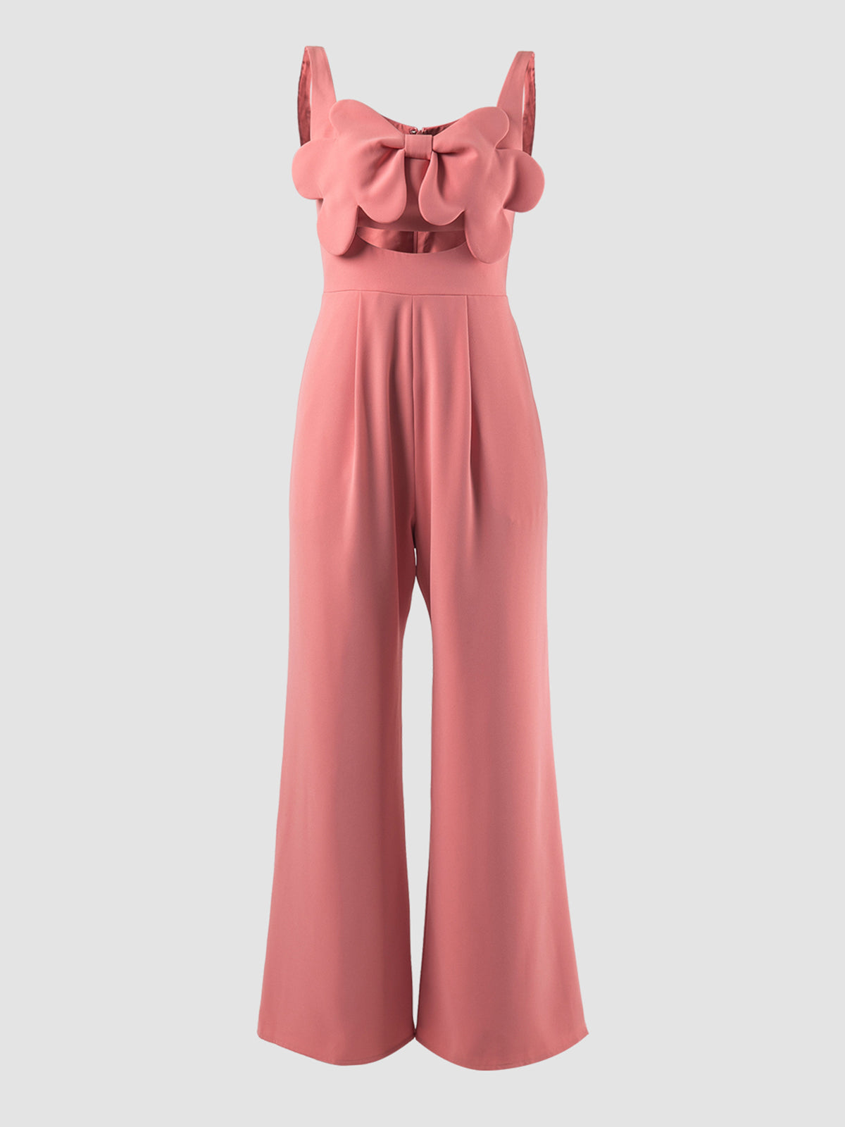 Octave coral jumpsuit with scalloped bow and cutout