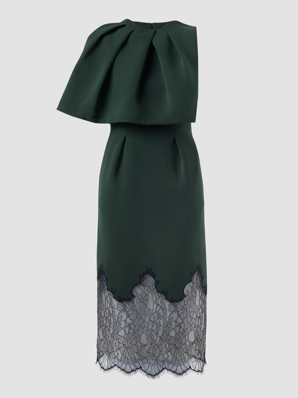 Green Asymmetrical Cape Dress with Lace Hem Green Asymmetrical Cape Dress with Lace Hem