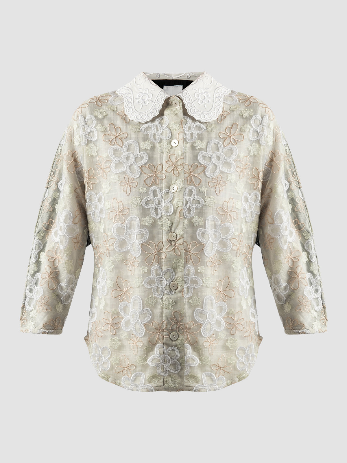 White Embroidered Scallop Top