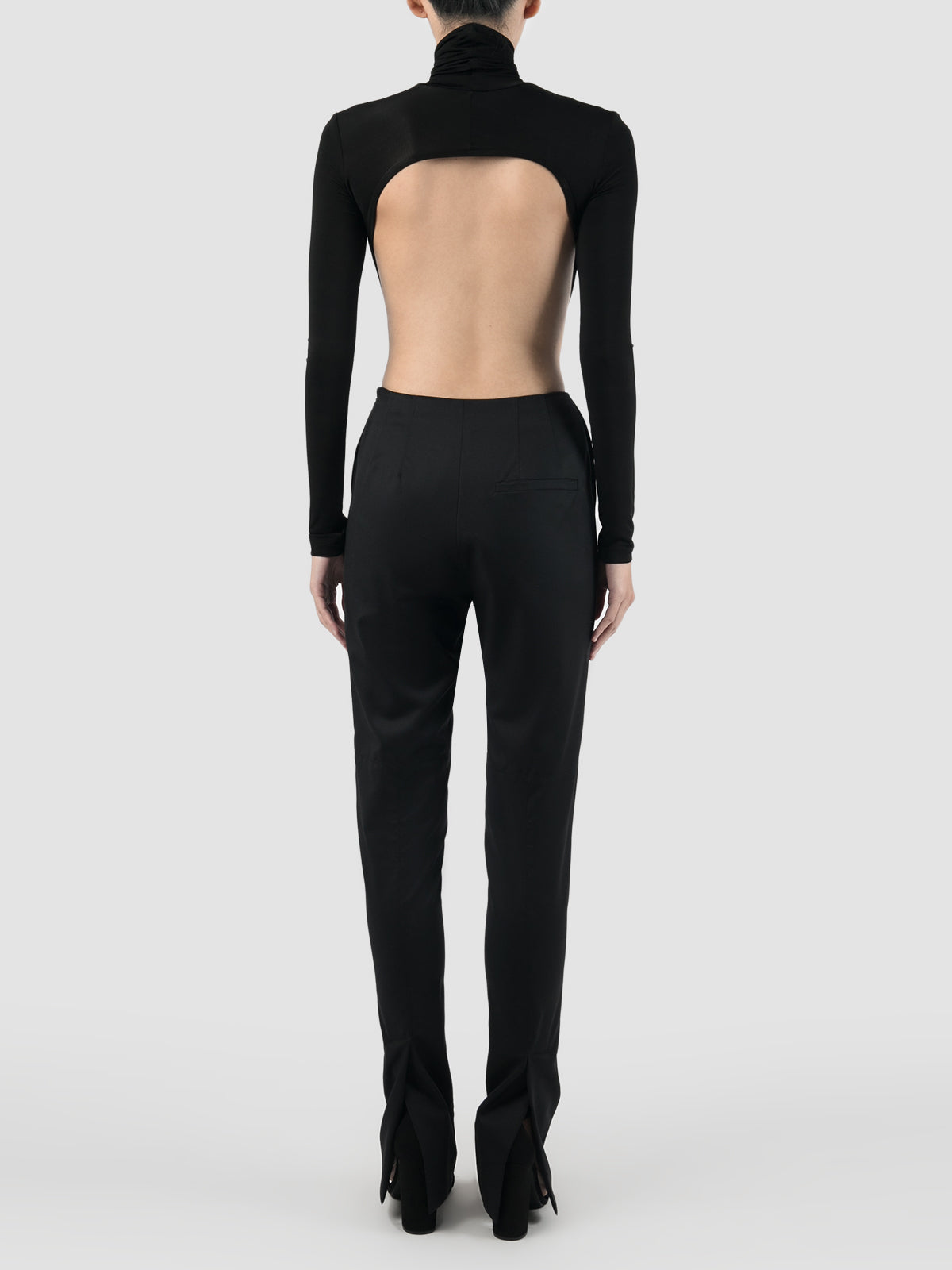 Black Jersey Turtleneck Open Back Bodysuit