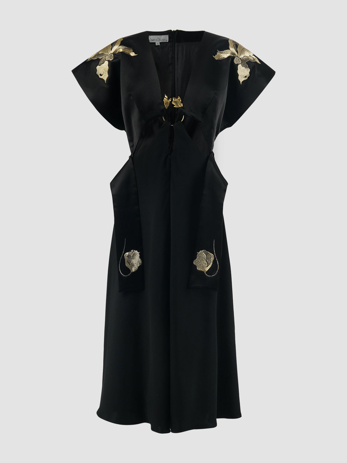 Black kimono dress with waist cutout details