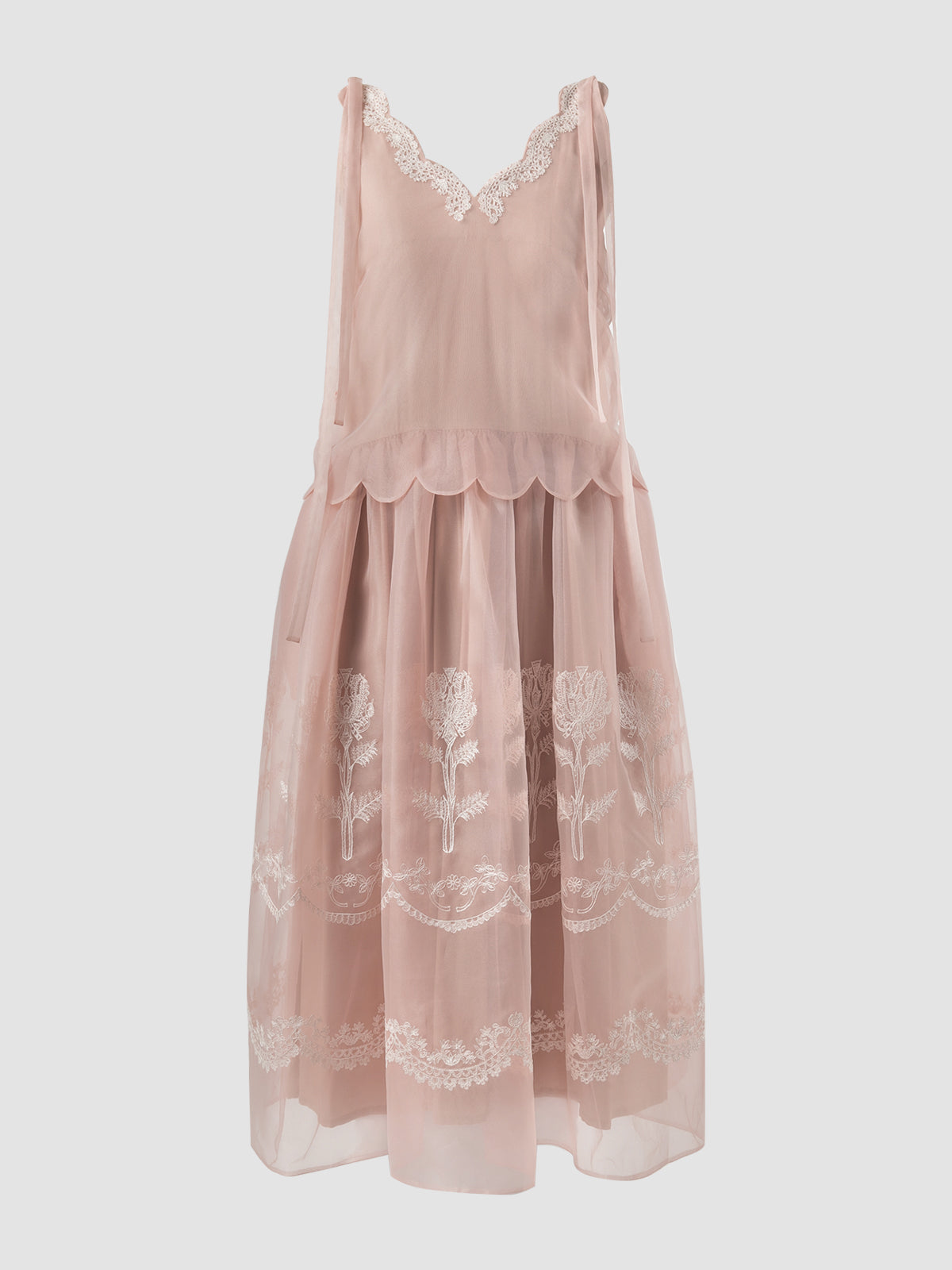 Pink scalloped neckline embroidered dress
