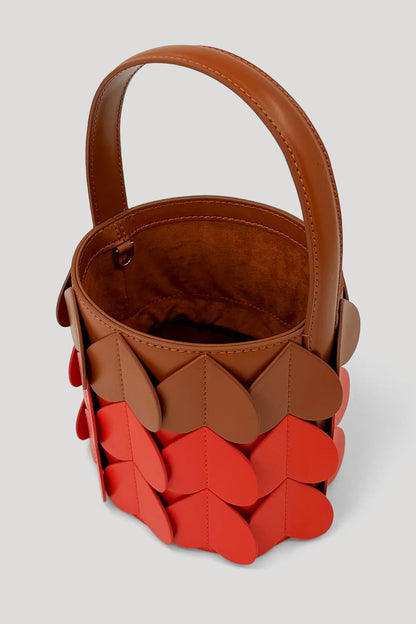 Tan Cinnabar Red Whirlpool Bucket Bag