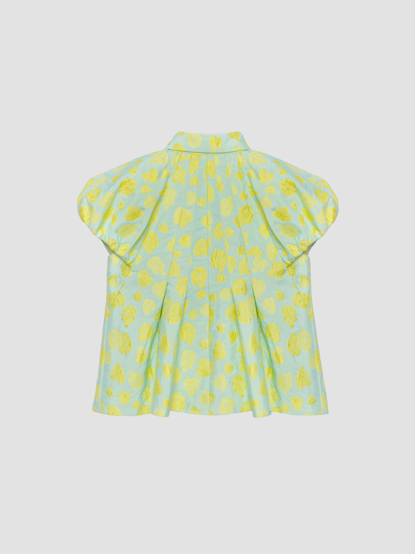 Chartreuse Heart Cloque Raglan Puff Sleeve Top
