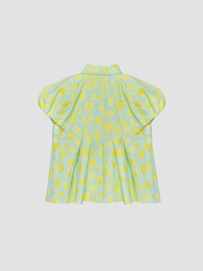 Chartreuse Heart Cloque Raglan Puff Sleeve Top