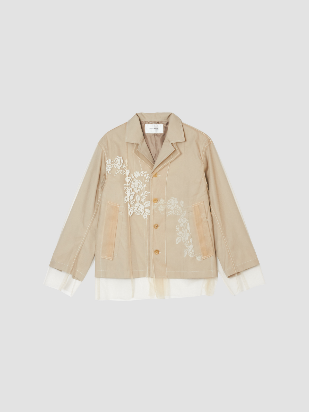 Beige Embroidered Tulle Layered Jacket – PILLAR