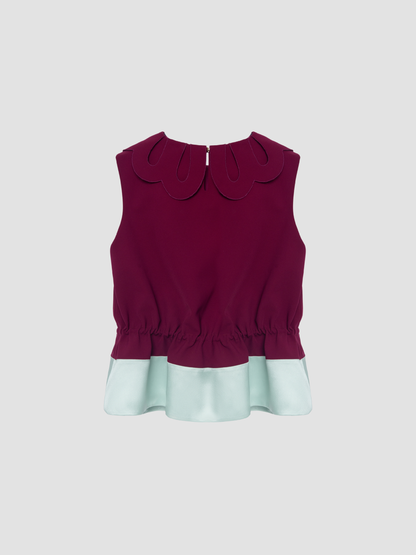 Fuschia & Pistachio Petal Collar Drawstring Top