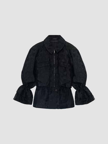 Black Heart Peplum Cloque Bell Sleeve Jacket