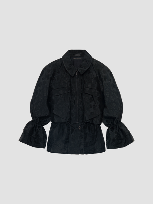 Black Heart Peplum Cloque Bell Sleeve Jacket