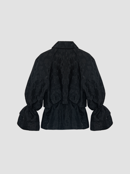 Black Heart Peplum Cloque Bell Sleeve Jacket