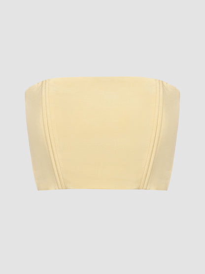Powder yellow bustier bandeau with floral zipper