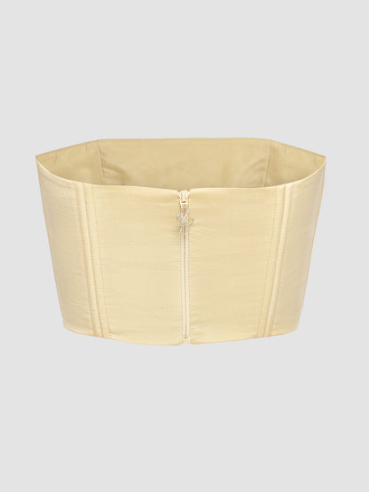 Powder yellow bustier bandeau with floral zipper