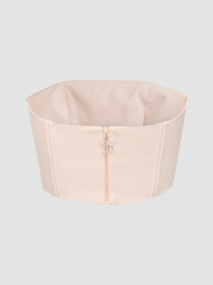 Baby pink bustier bandeau with floral zipper