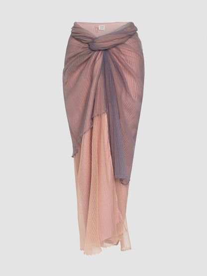Pink-violet layered sarong with sage embroidery