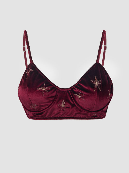 Maroon bralette with powder yellow embroidery