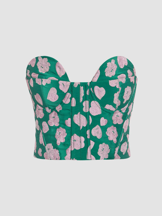 Cropped Bustier Top in Pink Heart