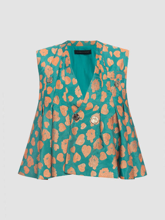 Pleated Vest Top in Tangerine Heart