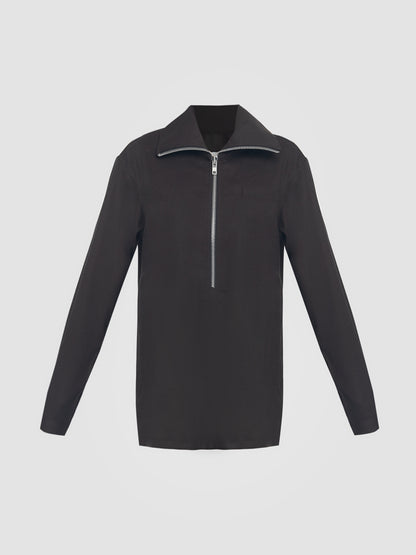 Dark brown top with halfway zipper