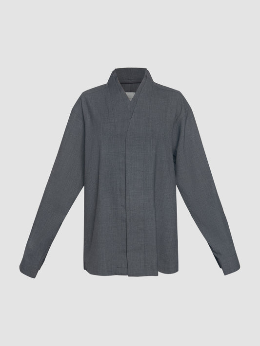 Dark grey Part 5 long-sleeved loose shirt with double collar