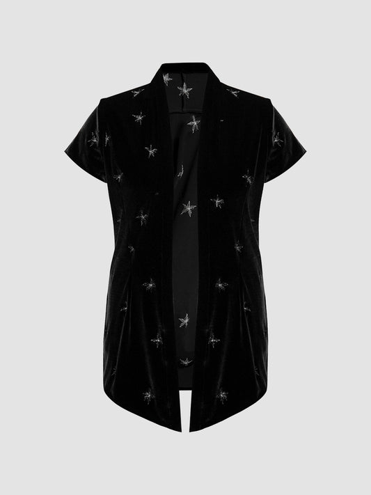 Embroidered Cap Sleeve Kebaya Silver On Black