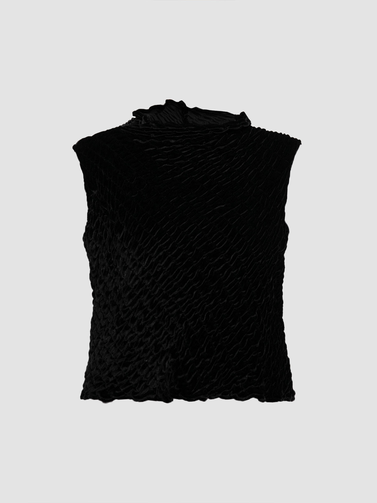 Cropped Slanted Cheongsam Top in Black Velour