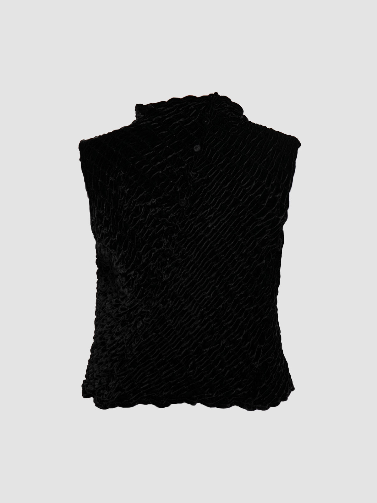 Cropped Slanted Cheongsam Top in Black Velour