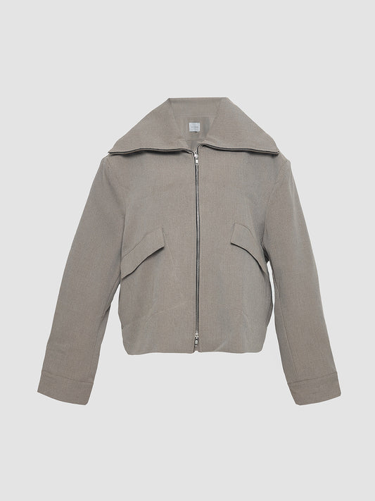 Beige Cropped Jacket with Zipper Collar
