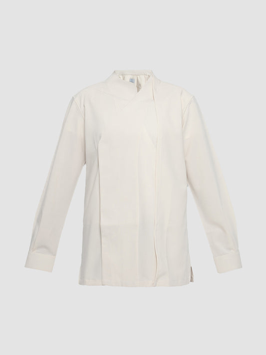 Collarless Asymmetrical Layer Shirt in Light Beige