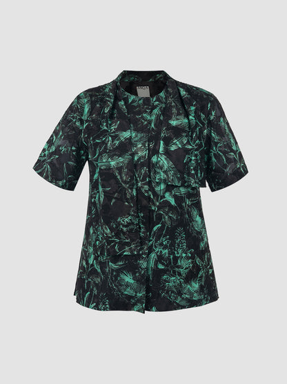 Clemencia Leaves Blouse in Black & Green