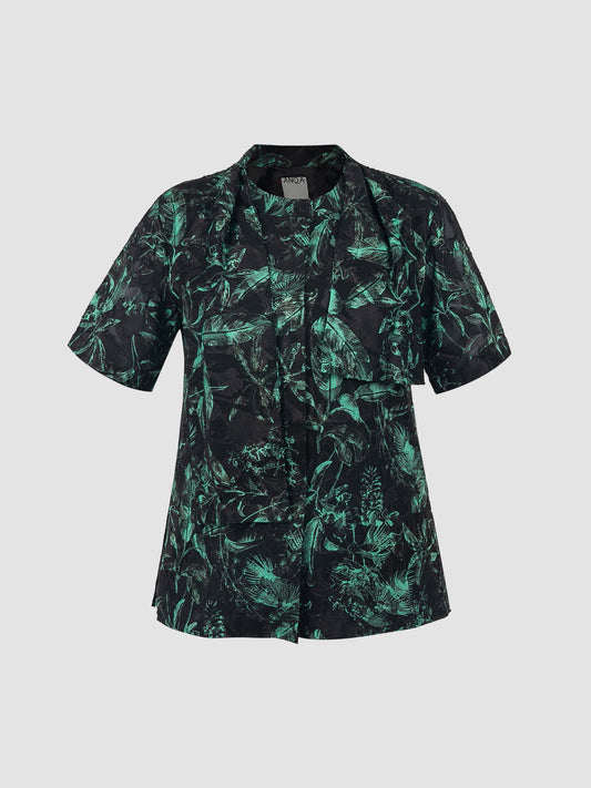 Clemencia Leaves Blouse in Black & Green