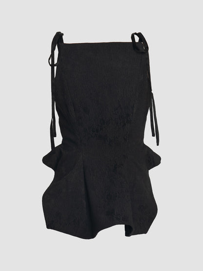 Black Jacquard Tank Top with Embroidery