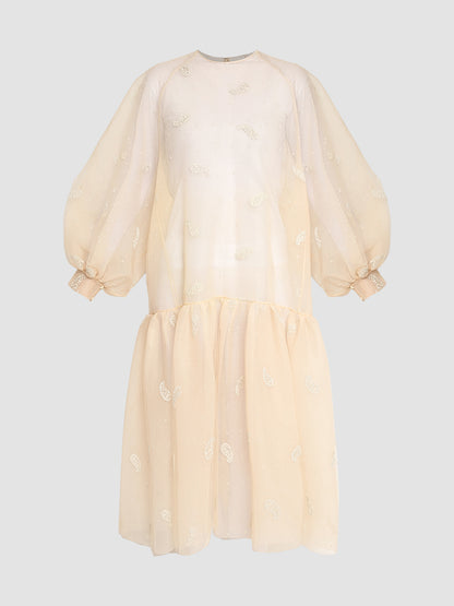 Oyster Paisley Raglan Puff Sleeve Dress