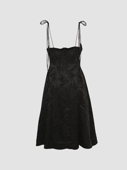 Black Camisole Jacquard Dress with Double Front Panels