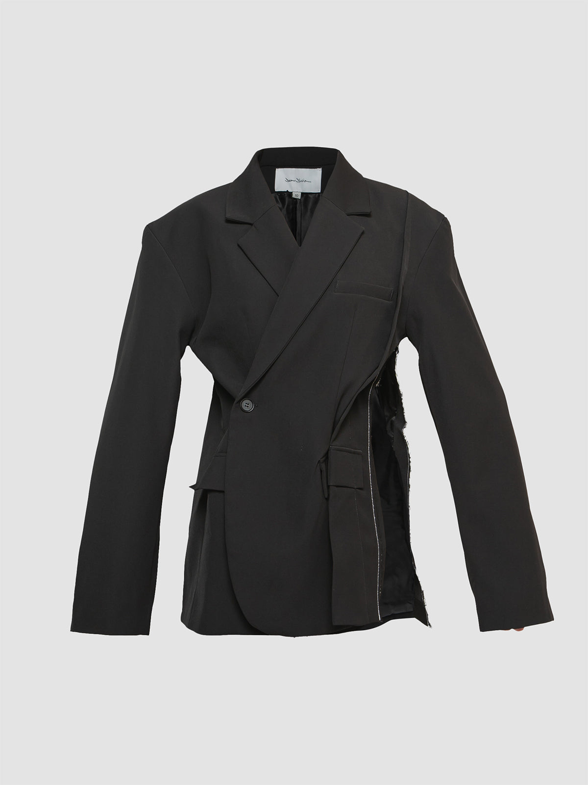 Black Tailored Double Breasted Suit with Distressed Side Slit