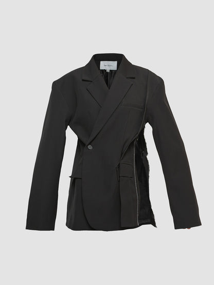 Black Tailored Double Breasted Suit with Distressed Side Slit