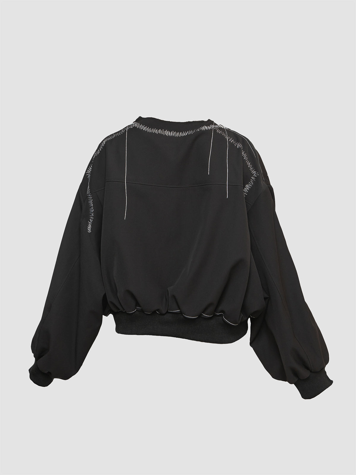 Black Deconstructed Bomber with Shoulder Zipper and Distressed Handstitch