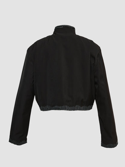 Black Tailored Distressed Beskap w/Striped Hem And Zipper Pockets