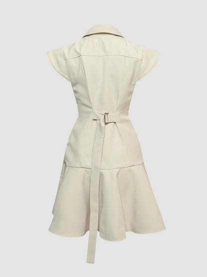 Eggshell Tailored Waist Dress with Peplum Hem