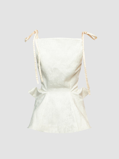 White Jacquard Tank Top with Embroidery Details