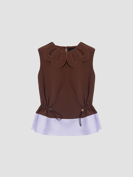 Russet & Lilac Petal Collar Drawstring Top